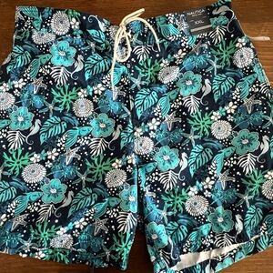Nautica Blue and Green Floral Swim Shorts XXL